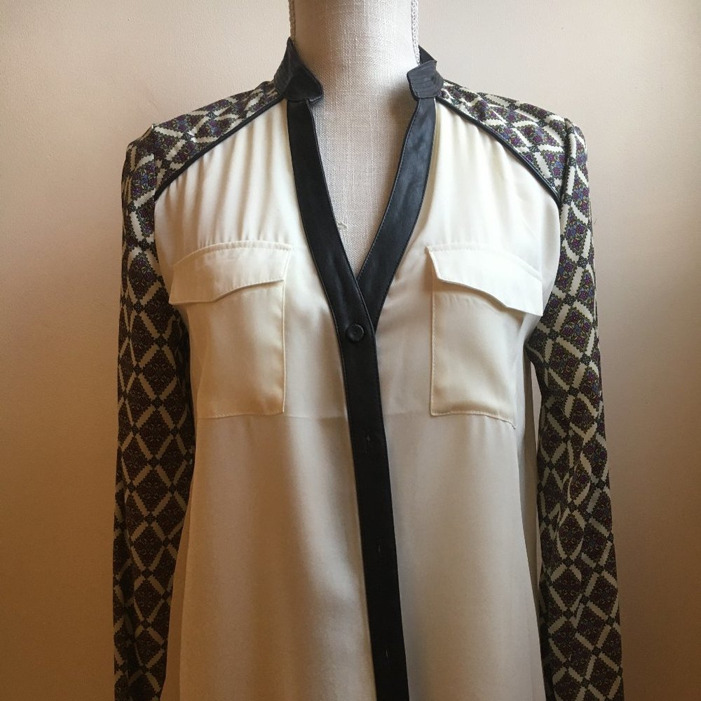 Faux Leather Trimmed Blouse